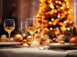 Beautiful Christmas table for holiday dinner photo