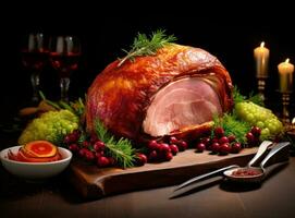 Christmas dinner with roasted ham photo