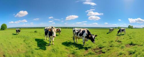 Cows in summer green meadow photo