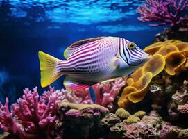 Vivid reef with colorful fishes photo