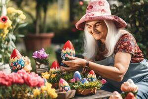 Woman coloring garden gnome photo