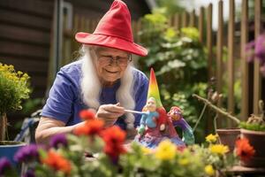 Woman coloring garden gnome photo