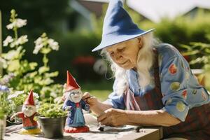Woman coloring garden gnome photo