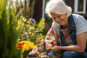 Woman coloring garden gnome photo