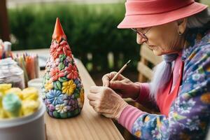 Woman coloring garden gnome photo