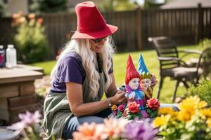 Woman coloring garden gnome photo