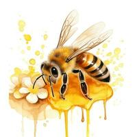 Watercolor bee with honey photo
