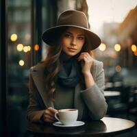 Young woman in street cafe photo