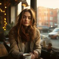 Young woman in street cafe photo