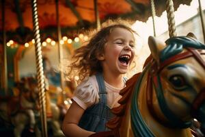 Cute little girl laughing at carnival ride photo