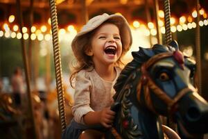 Cute little girl laughing at carnival ride photo