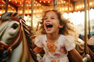 Cute little girl laughing at carnival ride photo