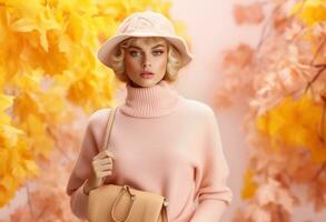 Autumn fashion background with beautiful woman photo