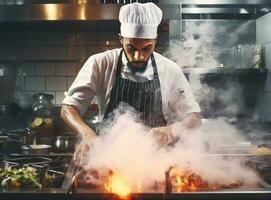 cocinero preparando comida para restaurante foto