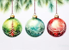 Watercolor Christmas decoration isolated photo