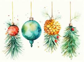 Watercolor Christmas decoration isolated photo