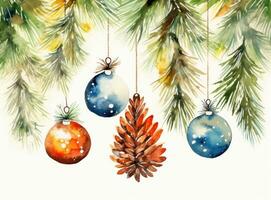 Watercolor Christmas decoration isolated photo