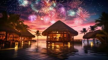 nuevo año víspera en tropical isla foto