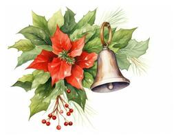 Watercolor Christmas bell isolated photo