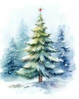 Watercolor illustration of Christmas tree photo