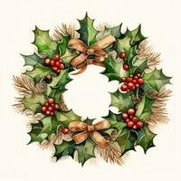 Watercolor Christmas wreath photo