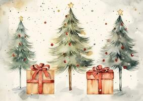 Watercolor illustration of Christmas tree photo