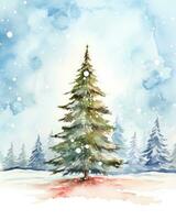 Watercolor illustration of Christmas tree photo