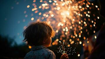 Fireworks lightting in night sky photo