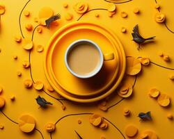 Coffee time concept in yellow colors photo