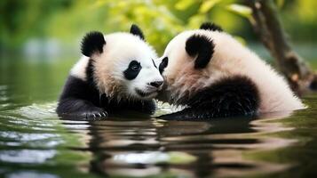 Cute panda on natural background photo