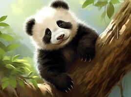 Cute panda on natural background photo