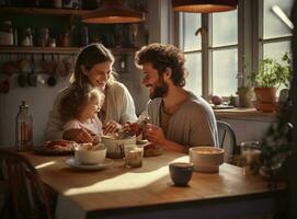 Father eating with his daughter photo