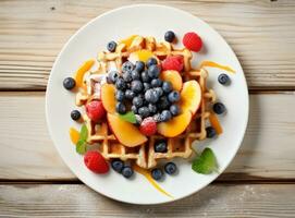 Sweet waffles for breakfast photo