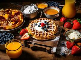 Sweet waffles for breakfast photo