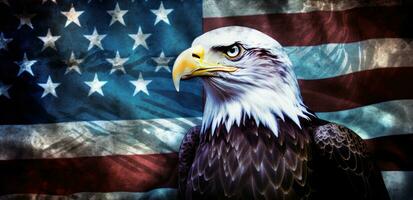 americano calvo águila con bandera patriótico fiesta sentimental antecedentes águila foto