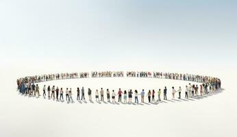 un multitud en el forma de un vacío circulo foto