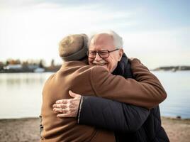 Two man are hugging each other photo