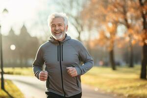 Adult man running in the park photo