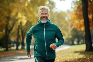 Adult man running in the park photo