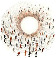 A crowd in the shape of an empty circle photo