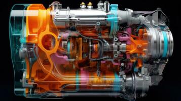 Cross-section of a car engine with traces of oil photo