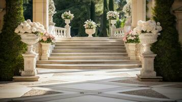 un pasarela en un hermosa palazzo con pavimentado Roca pasos foto