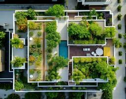 Aerial view of roof top terraced garden photo