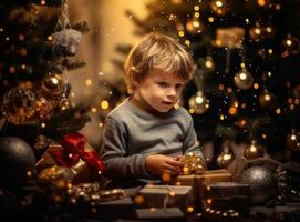 Boy with Christmas goft box photo