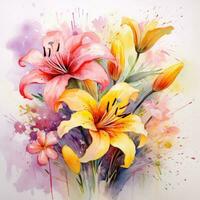 Watercolor vivid flowers photo
