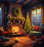 Christmas background with fireplace photo