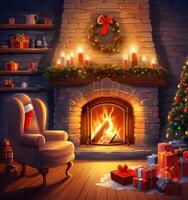 Christmas background with fireplace photo