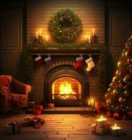 Christmas background with fireplace photo