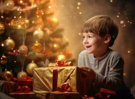 Boy with Christmas goft box photo