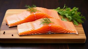 Fresh salmon fish, cut across photo